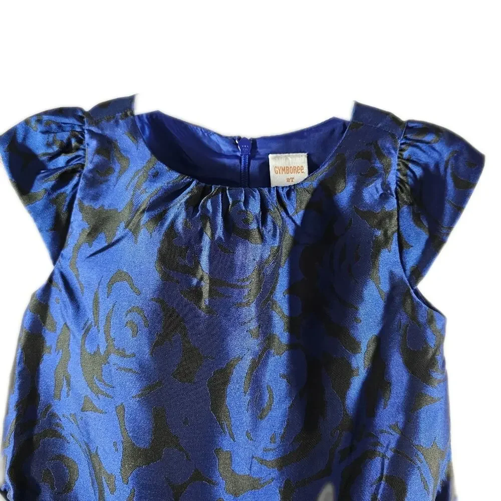 Gymboree Fancy Flowers Blue/ Black Lined Polyester Dress Little Girls 2T